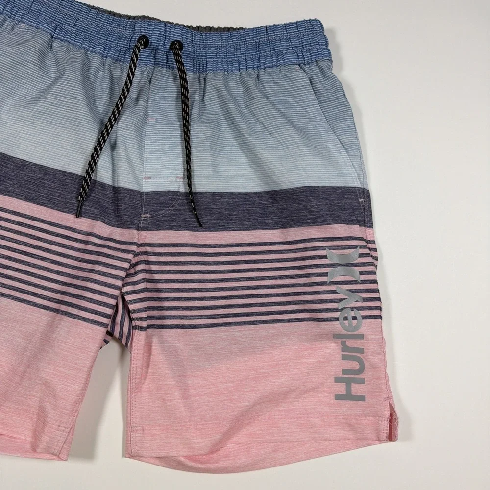 Hurley Mens Small Lined Shorts Elastic Waistband Striped Blue Pink
